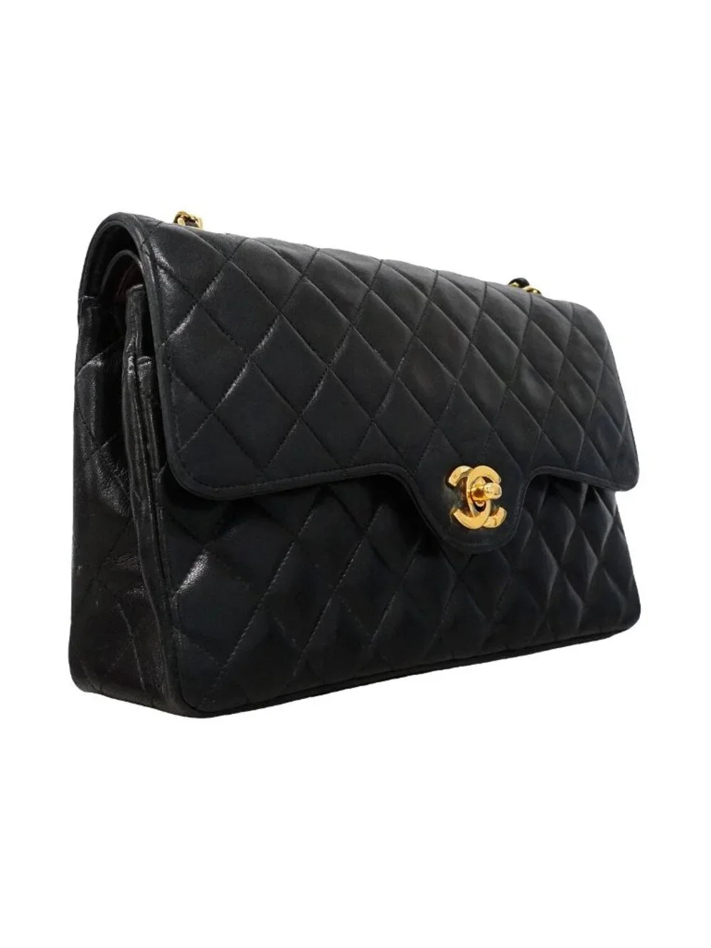 Chanel Shoulder Bag Quilted Lambskin Black Gold